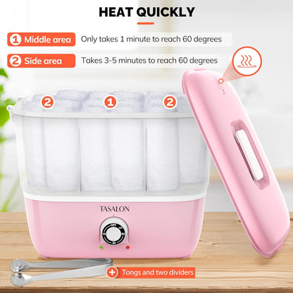 TASALON Hot Towel Steamer for Facials, Hot Towel Warmer Quickly Heats Up in 5 Minutes, Portable Towel Machine Fits 16 Mini Towels, Salon Equipment Towel Warmer for Facials, Spa, Massage, Pink