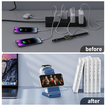 Magnetic Wireless Charger Stand, 3 in 1 Foldable Wireless Charging Station with 20W Adapter, Travel Charger for Multiple Devices for iPhone 17 16 15 14 13 12 Pro/Max/Plus/Mini, iWatch, AirPods
