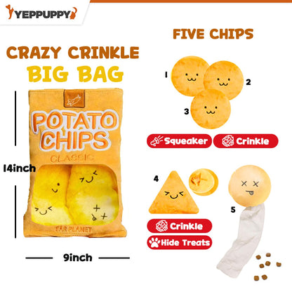 YEPPUPPY Boredom-Busting Interactive Burrow Dog Toy – Snuffle Puzzle Enrichment Game– Hide & Seek Plush Treat Dispenser & Sniffing Play for Mental Stimulation with Crinkle Chip Bag Design
