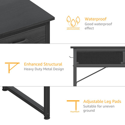 DLisiting Small Desk with Fabric Drawers for Bedroom, 32 Inch Gaming Desk with 2 Drawers for Small Space, Study Writing Table PC Desks, Black