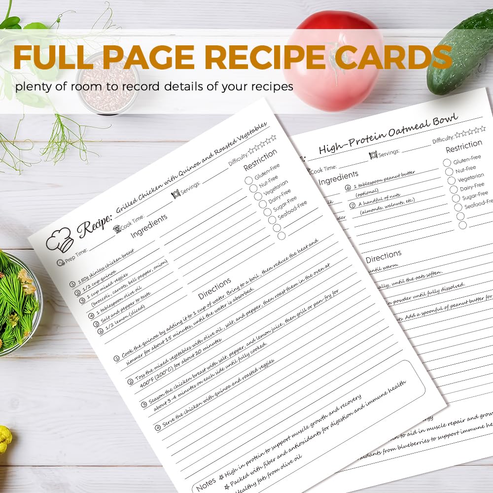 Recipe Binder 8.5x11 3 Ring, 1" Round Rings, Recipe Book to Write in Your own Recipes, Recipe Binder with 60 Plastic Sleeves, 12 Dividers, 60 Blank Recipe Cards, Family Recipe Organizer