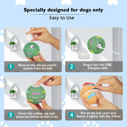 BARHOMO Dog Balls,The 3rd Generation Interactive Toys for Puppy/Small/Medium/Large Dogs,Improved Dog Rolling Effect Tennis Ball with Strap, Tough Motion Activated Automatic Moving Dog Toys (Green)