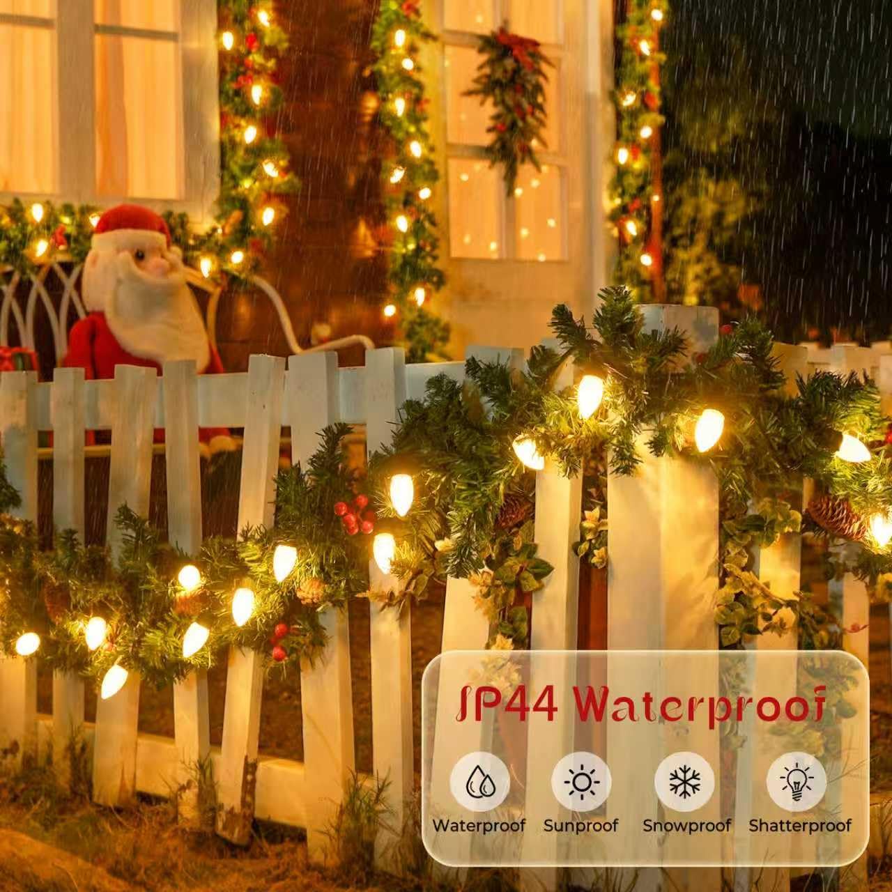 JMEXSUSS 100 LED C9 Christmas Lights Outdoor: 66 FT 8 Modes Plug in Connectable C9 Warm White Christmas Lights for Tree Roof Eaves Garden Decor