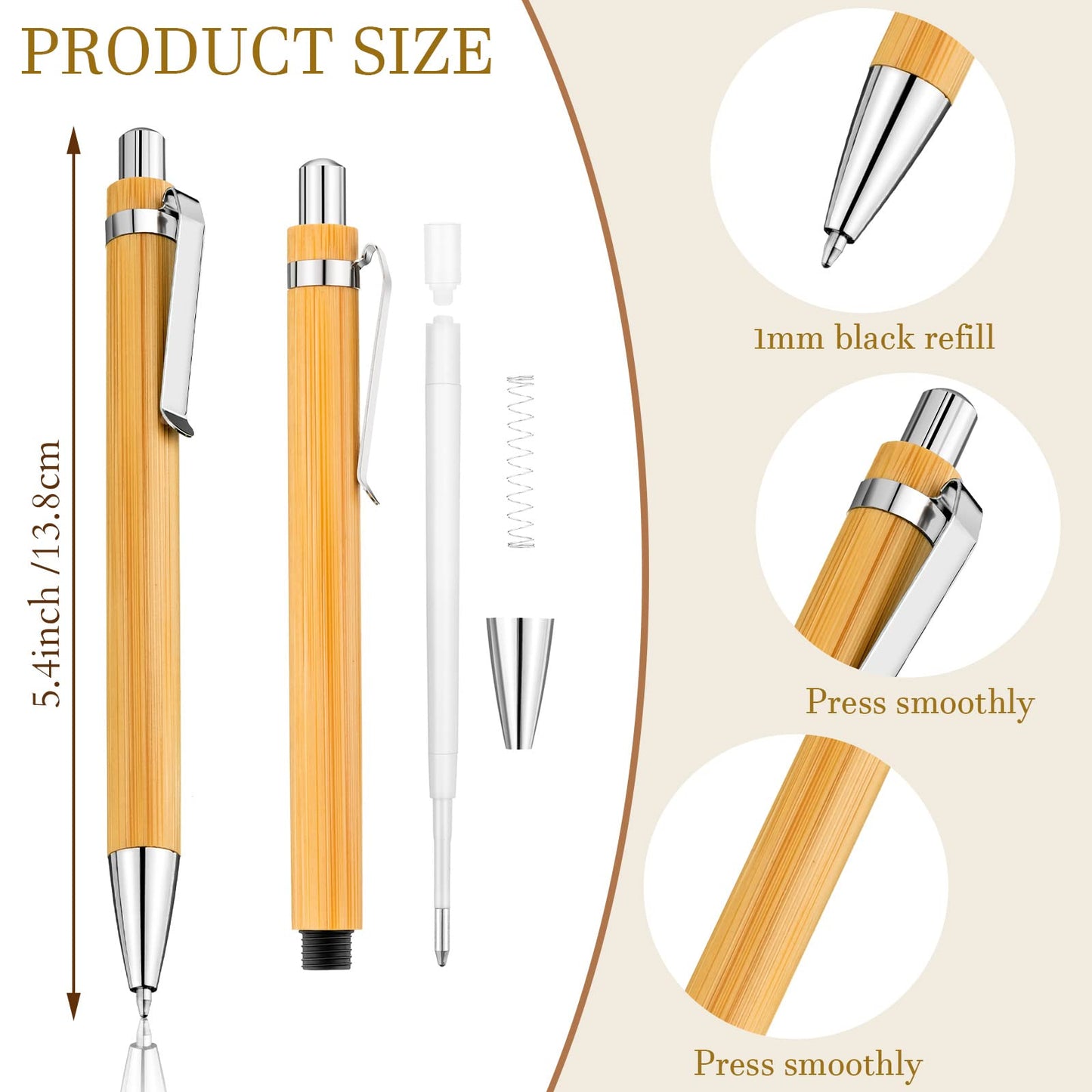 Leelosp 60 Pcs Bamboo Pen Retractable Ballpoint Pen Black Ink 1 mm Sustainable for Writing Office Products Wooden Bamboo Ballpoint for Journal Supplies Decorations