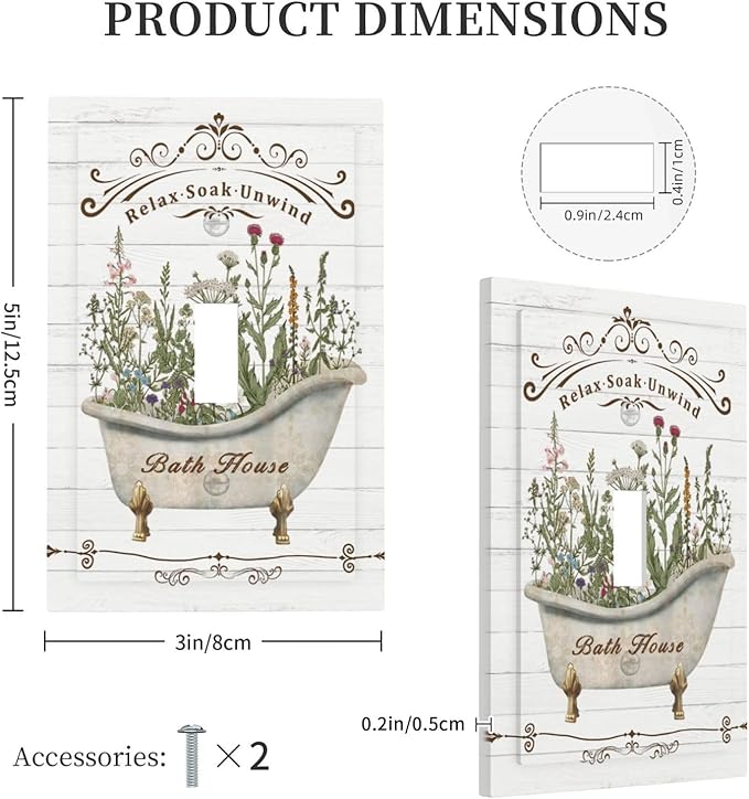 Rustic Farmhouse Wooden Board Botanical Flower Single Toggle Light Switch Plates Cover Decorative 1 Gang Wall Plate Electrica Faceplate for Bathroom Bedroom Decorate Accessories