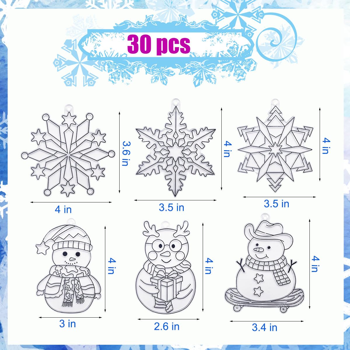 AUEKIV Suncatchers Kit 30sets Snowflake Sun Catcher DIY Window Paint Art Craft Kits Christmas Snowman Snowflake Suncatchers Ornaments for Xmas Decoration Winter Home Outdoor Party Activity