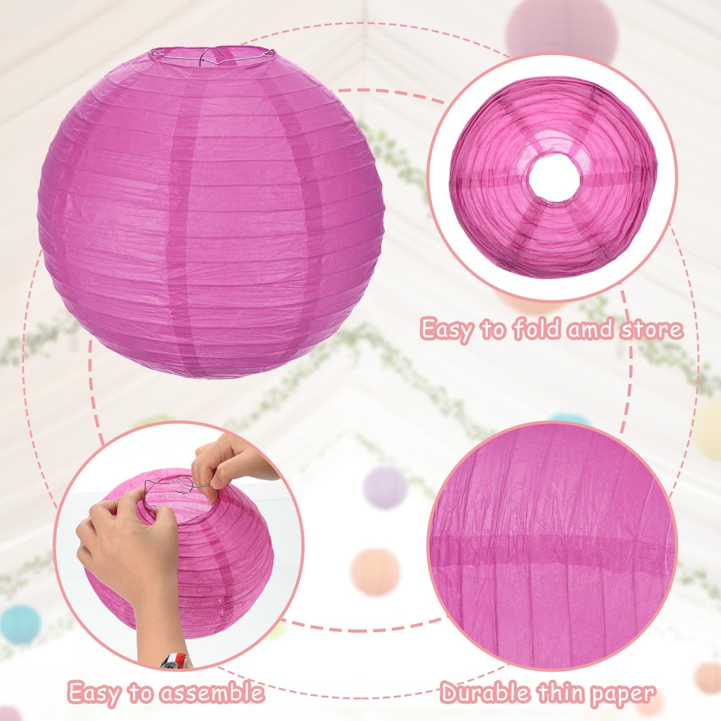 MECCANIXITY 3PCS Paper Lanterns Decorative, 12 Inch Deep Red Round Hanging Ball Lantern Chinese Lanterns for Home Decor, Birthday, Wedding,Christmas Party
