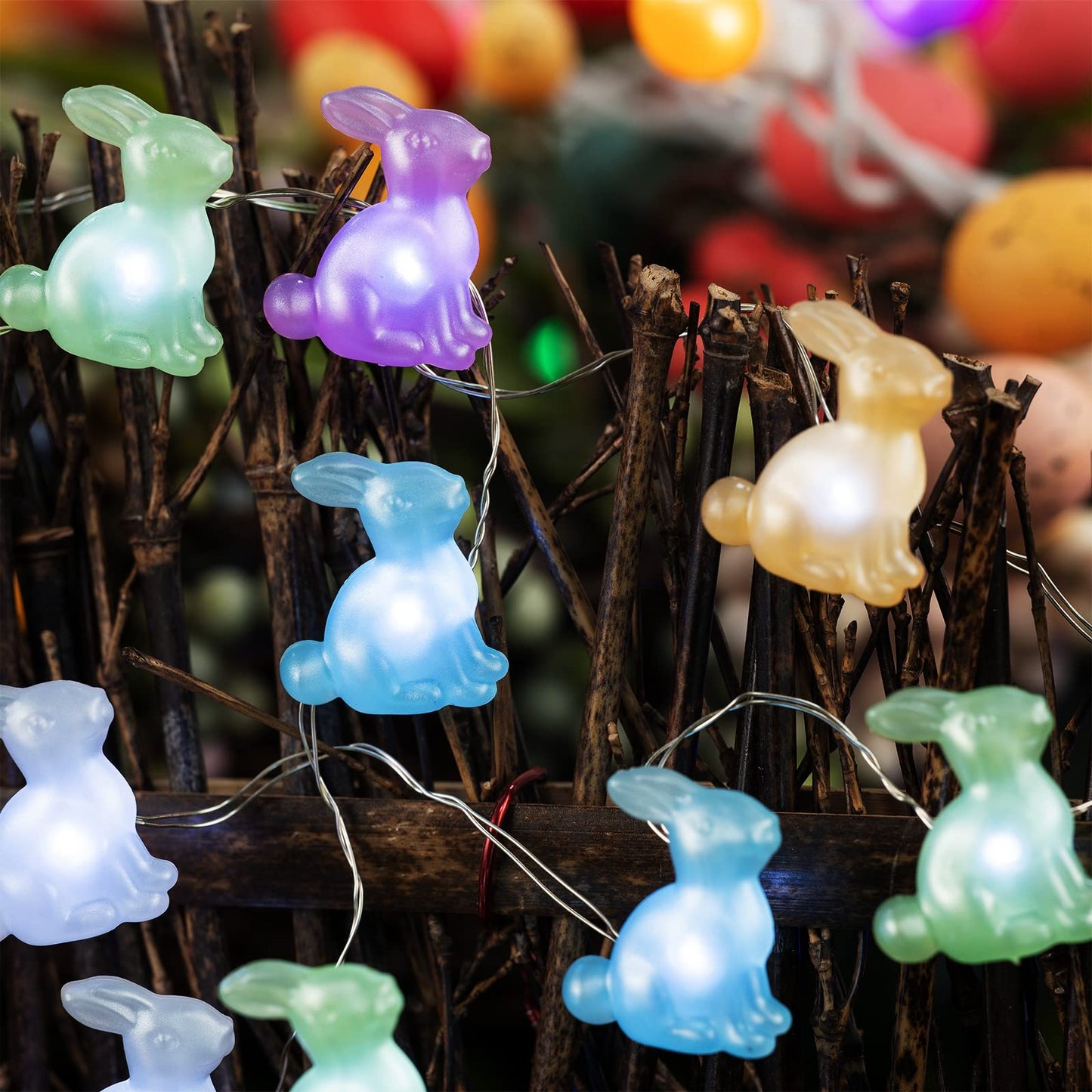 BOHON Easter Decoration Bunny LED String Lights Battery Operated with Remote 10 ft 40 LEDs Rabbit Shaped String Lights for Bedroom Party Indoor Birthday Wedding Decor