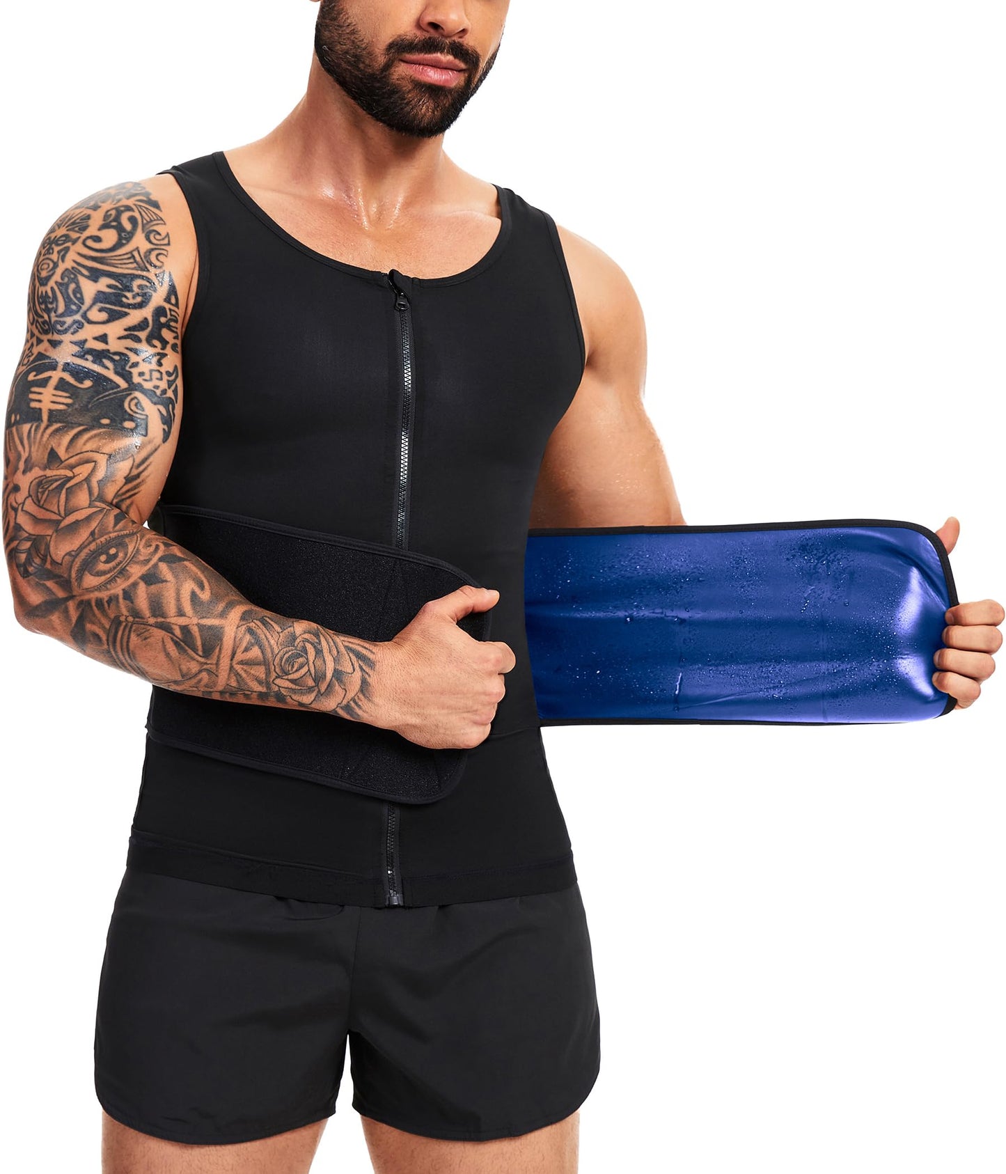 Sauna Vest for Men Waist Trainer Sauna Shirt for Men Zipper Sweat Belt Tank Top for Belly Fat(BG L/XL)