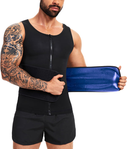 Sauna Vest for Men Waist Trainer Sauna Shirt for Men Zipper Sweat Belt Tank Top for Belly Fat(BG L/XL)