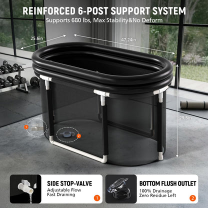 Ice Bath Tub for Athletes - 30in Deep Portable Cold Plunge for Recovery & Cold Water Therapy - 6-Layer Insulated Soaking Tub Stability & Dual-Outlet Rapid Drainage - Indoor Outdoor Adults