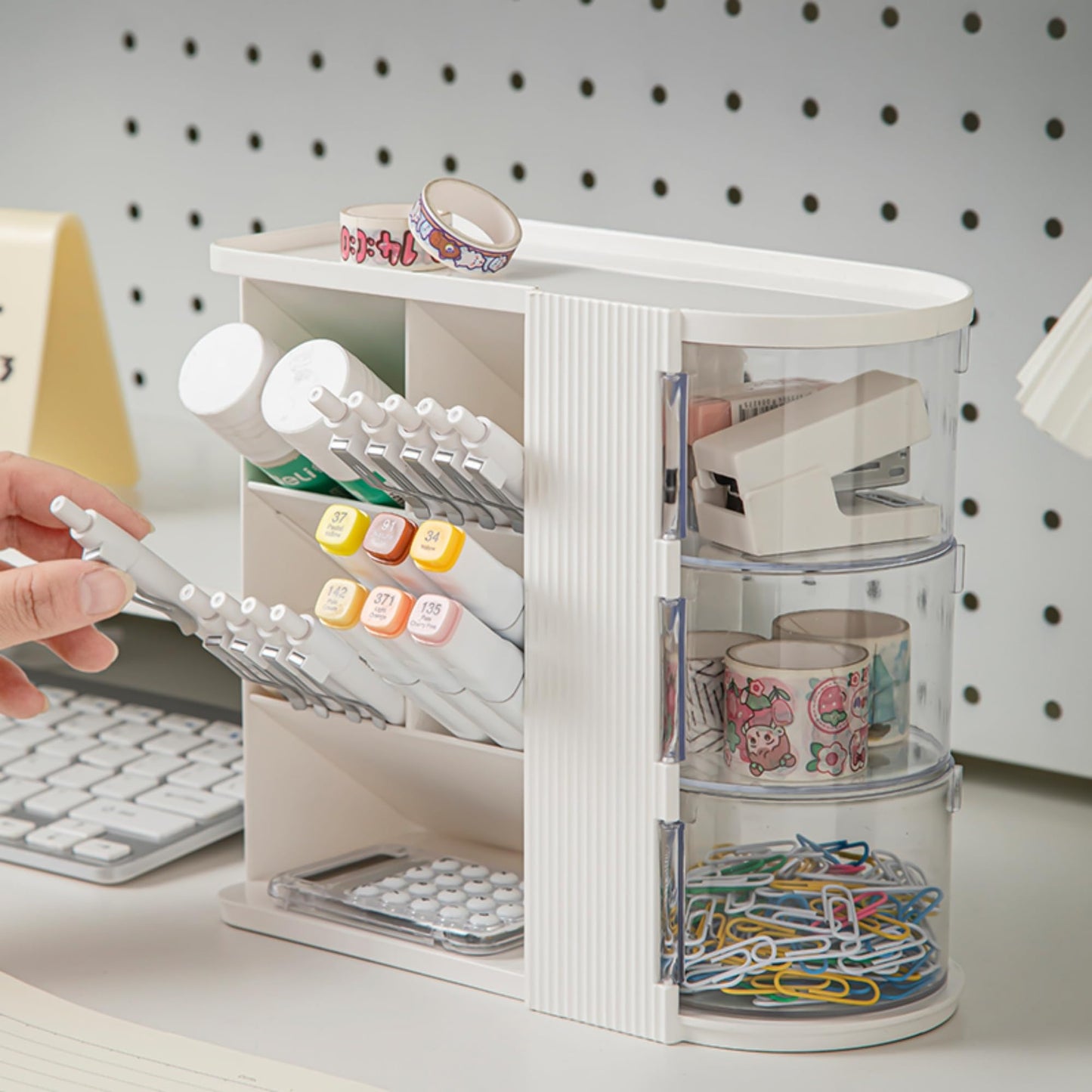 AevumTech Desk Organizer with Pen Pencil Holder for Desk, Pen Organizer with 3 Drawers, Multi-Functional Desk Organization Deals and Accessories Desktop Storage for Office Home Art Supplies (White)