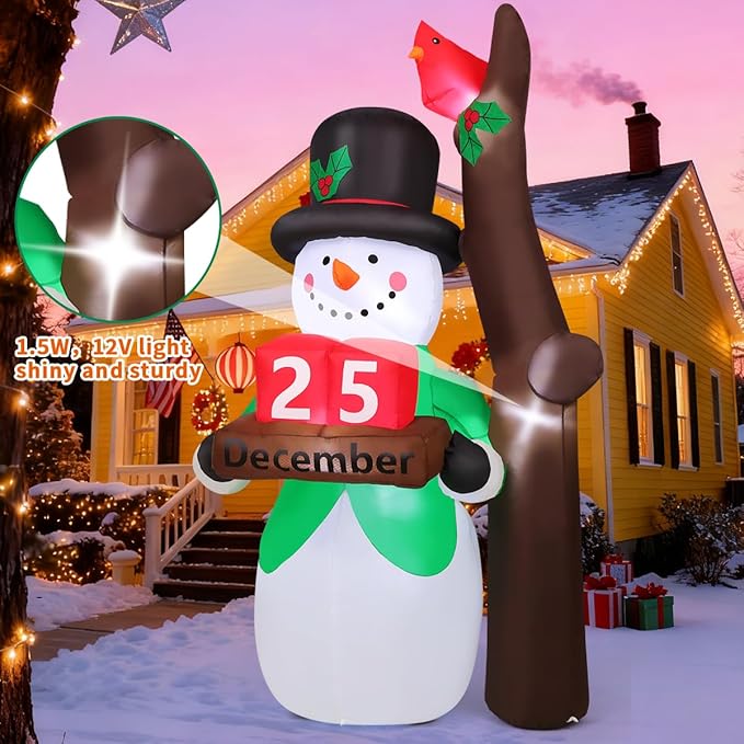COMIN 6.8 FT Christmas Inflatables Outdoor Decorations Inflatable Snowman Hold Calendar Box Blowups with Built-in LEDs for Yard Party Lawn Decor