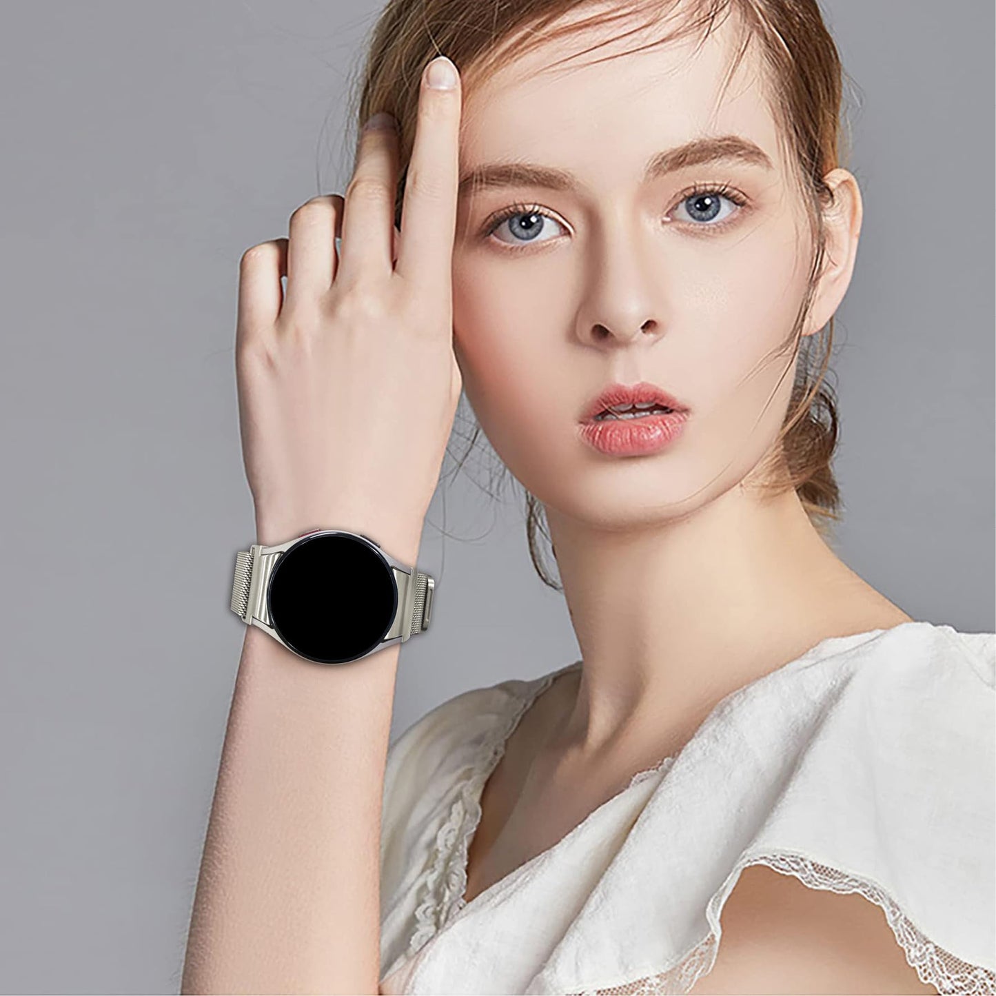 Magnetic Metal Band for Samsung Galaxy Watch 7 6 5 4 FE 40mm 44mm/Galaxy 6 Classic 43mm 47mm/4 Classic 42mm 46mm/5 Pro 45mm,One Click Attachment,No Gap Stainless Steel Milanese Loop Strap Women Men