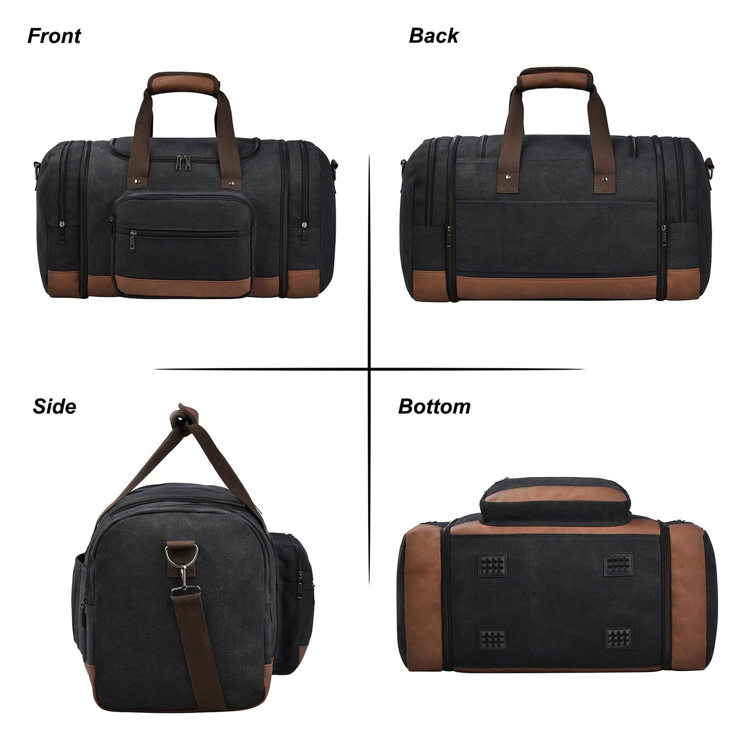 Litvyak Duffle Bag for Travel, 50L Canvas Travel Duffel Bags Overnight Weekend Gym Carry On Luggage Bag for Men & Women(Black+Toiletry Bag)