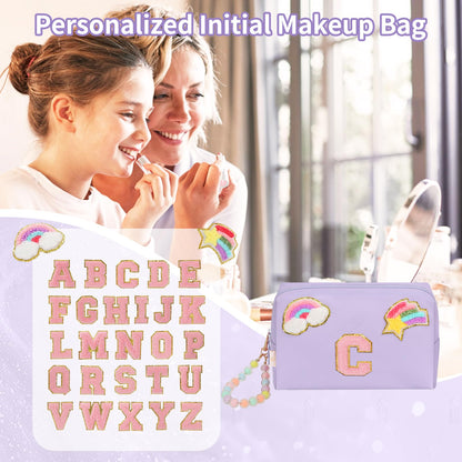 Initial Makeup Bag for Girls, Cute Makeup Bag Small Cosmetic Bag Travel Make Up Organizer Pouch, Birthday Gifts for Girls 4 5 6 7 8 9 10 11 12 13 14 15 Years Old, Teen Girls Gifts Trendy Stuff