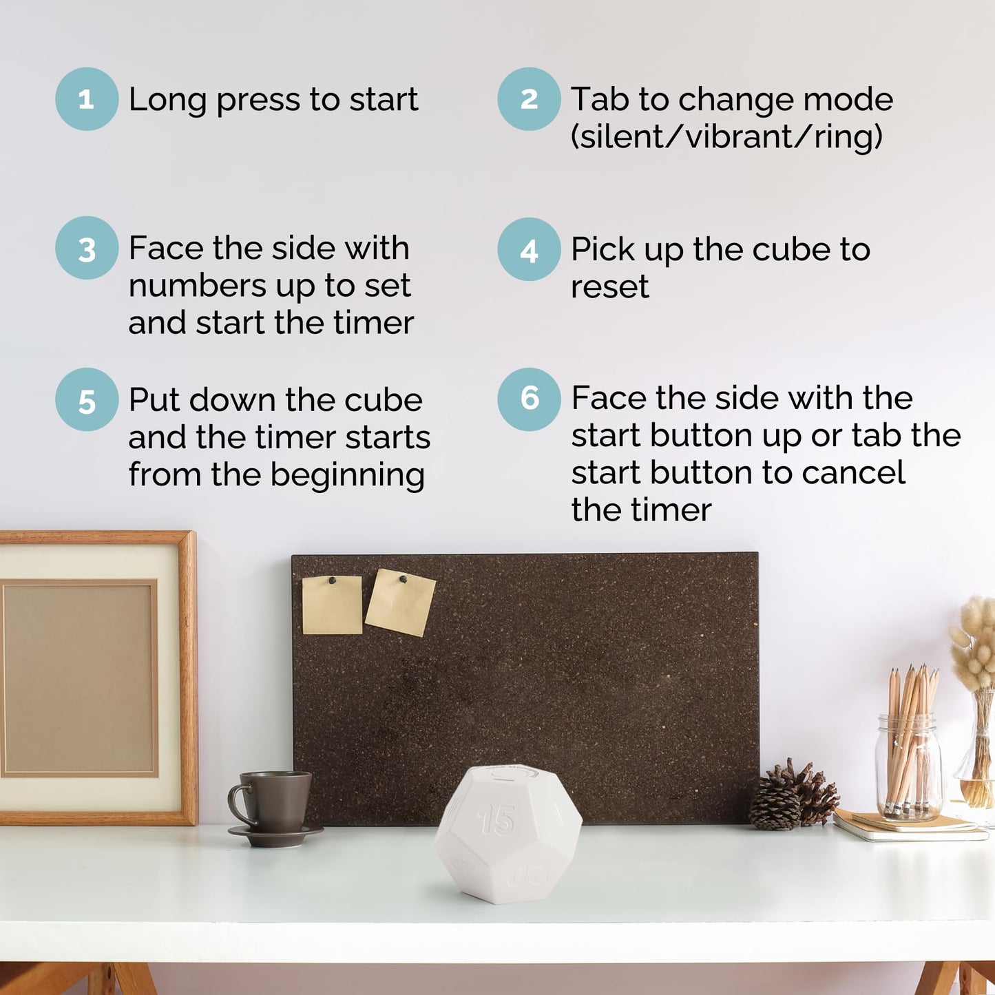 KADAMS Pomodoro Cube Timer Productivity-11 Preset Countdowns, Flip-to-Start Gravity Activation - Sound Vibrate Mute Rechargeable - Ideal for ADHD Kid Kitchen Classroom Cook Study Exercise - White