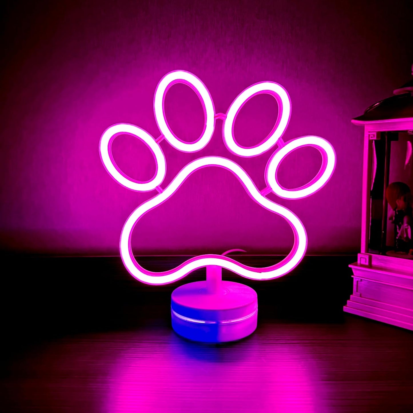 Dog Paw Neon Sign Lamp with Standable Base and Touchable Switch, USB or 3 AA Battery Powered LED Custom Neon Dog Signs for Bedroom Wall and Room Decor, Man Cave Party, Birthday Christmas Gift