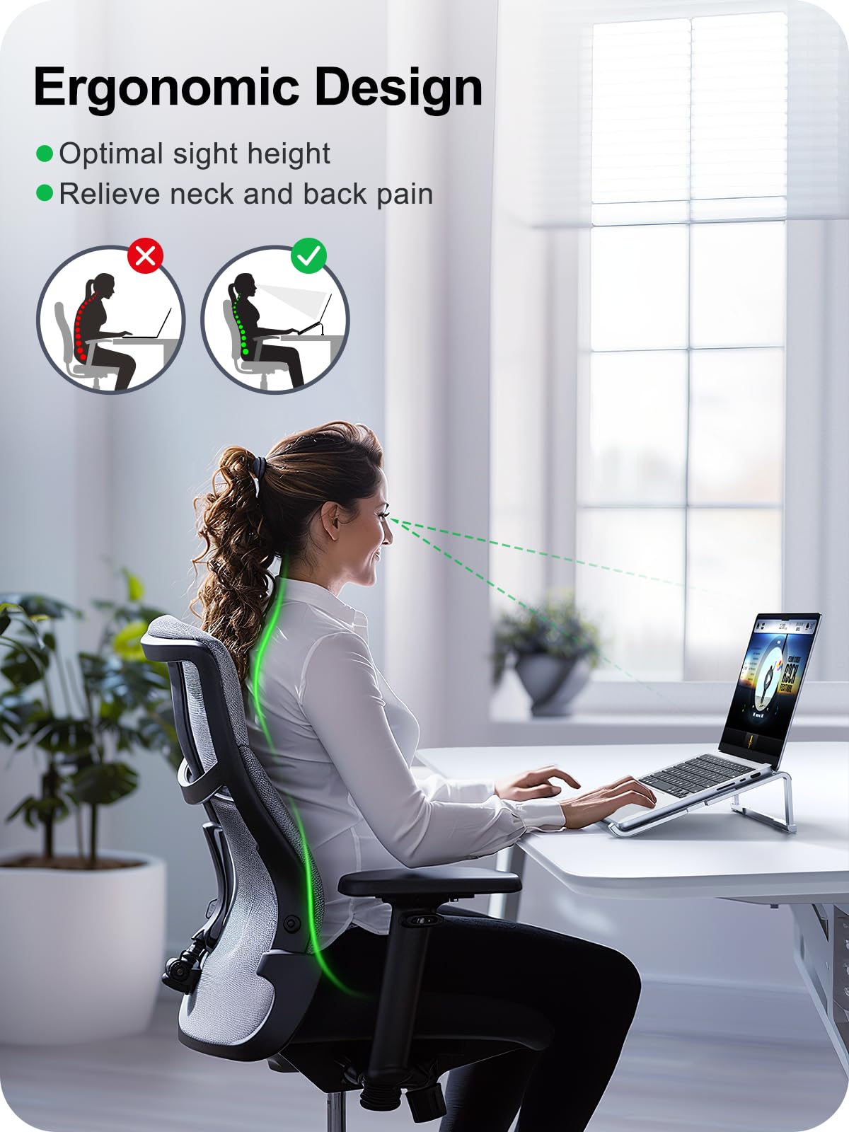 MOKURU Laptop Stand for Desk, Aluminum Computer Stand for Laptop, Foldable Laptop Riser, Portable Laptop Stand, Compatible for MacBook Pro/Air, Dell, HP, Lenovo, 11'' -15.6'' (Silver)