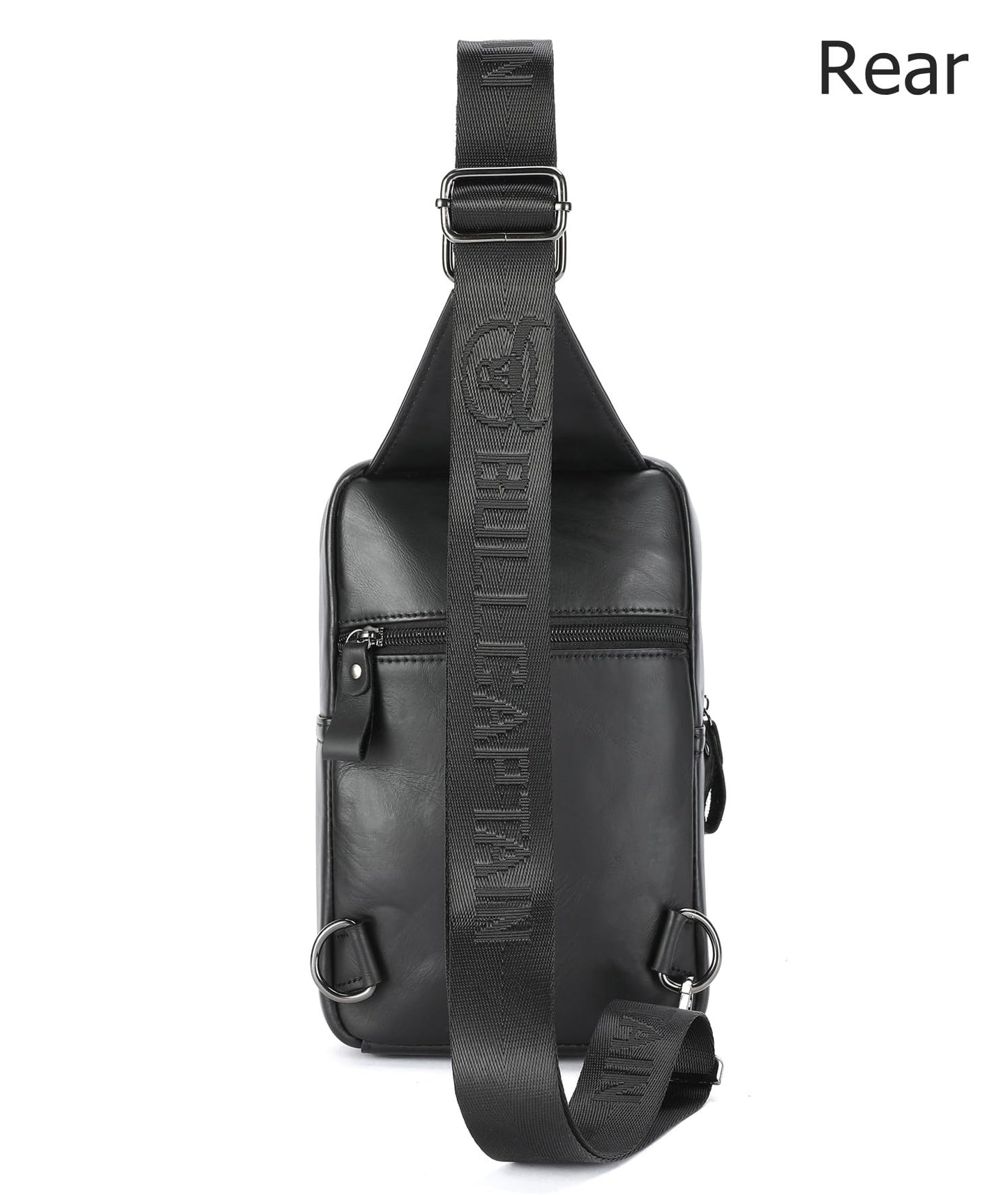 BULLCAPTAIN Men's Leather Samll Crossbody Backpack Sling Chest Bag for Hiking Travel (Black)