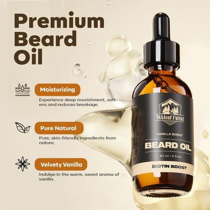 Waking Forest Beard Growth Oil - Biotin Sandalwood Oil with Vitamin E, Rosemary & Castor for Thicker, Softer, Stronger Beards (2oz)