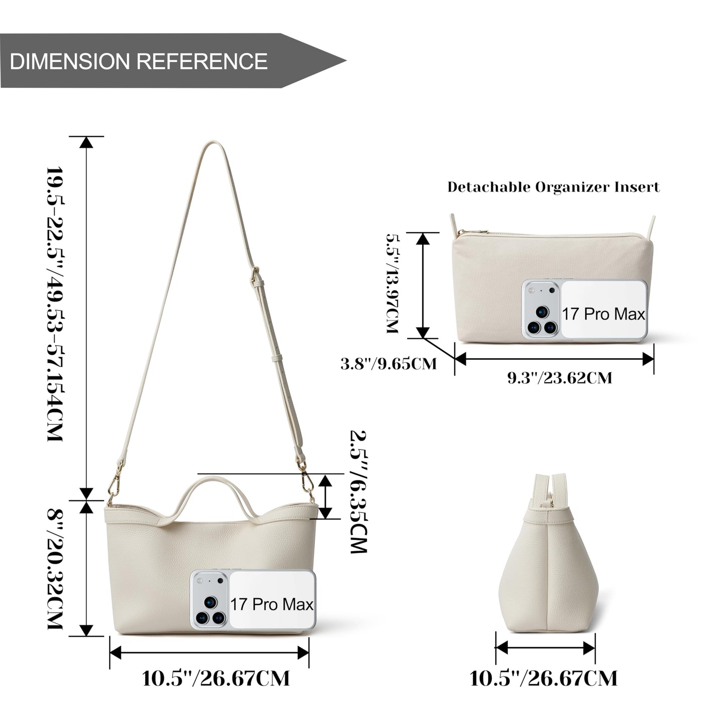 DAILANDO Genuine Leather Top Handle Satchel Purse for Women, Medium Trendy Tote Hobo Bag with Organizer Insert Zipper Pouch (2-White)