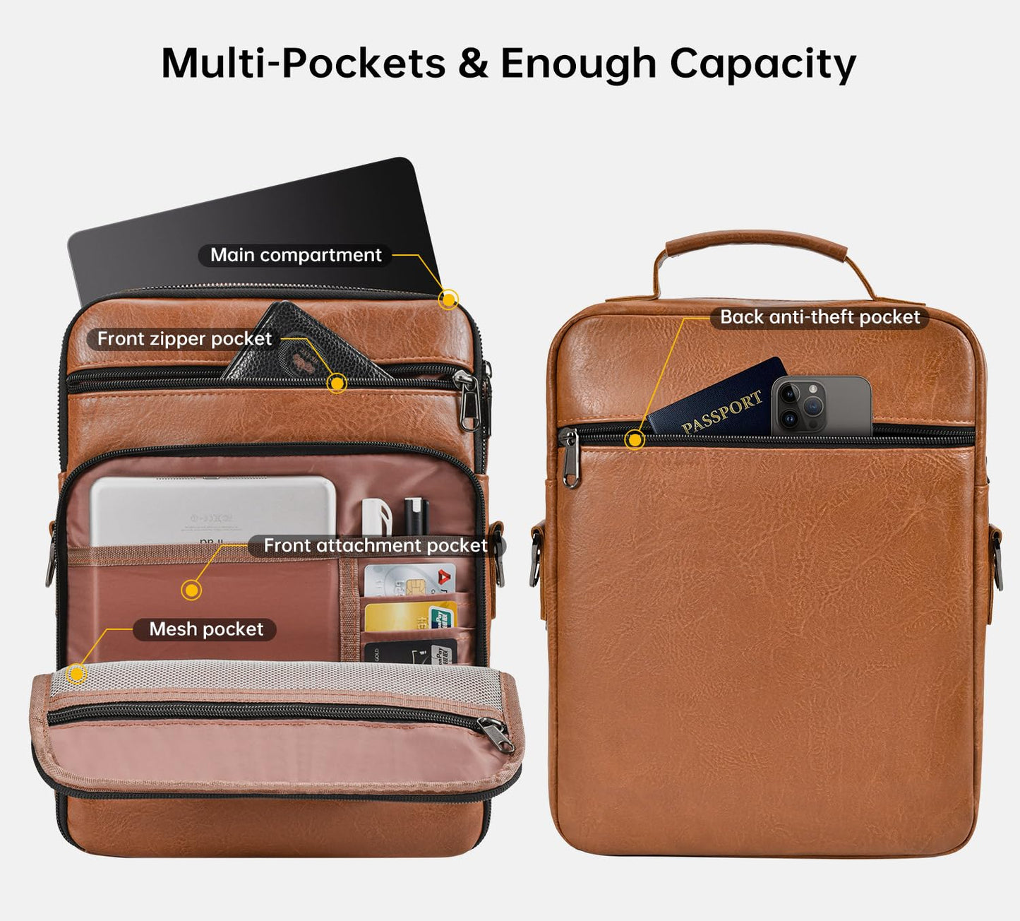 13 Inch Leather Laptop Bag for 2026 MacBook Neo A18 Pro A3404, 2026-2022 MacBook Air 13 M5 M4 M3, Protective Carrying Sleeve Travel Case with Accessory Pockets, Brown