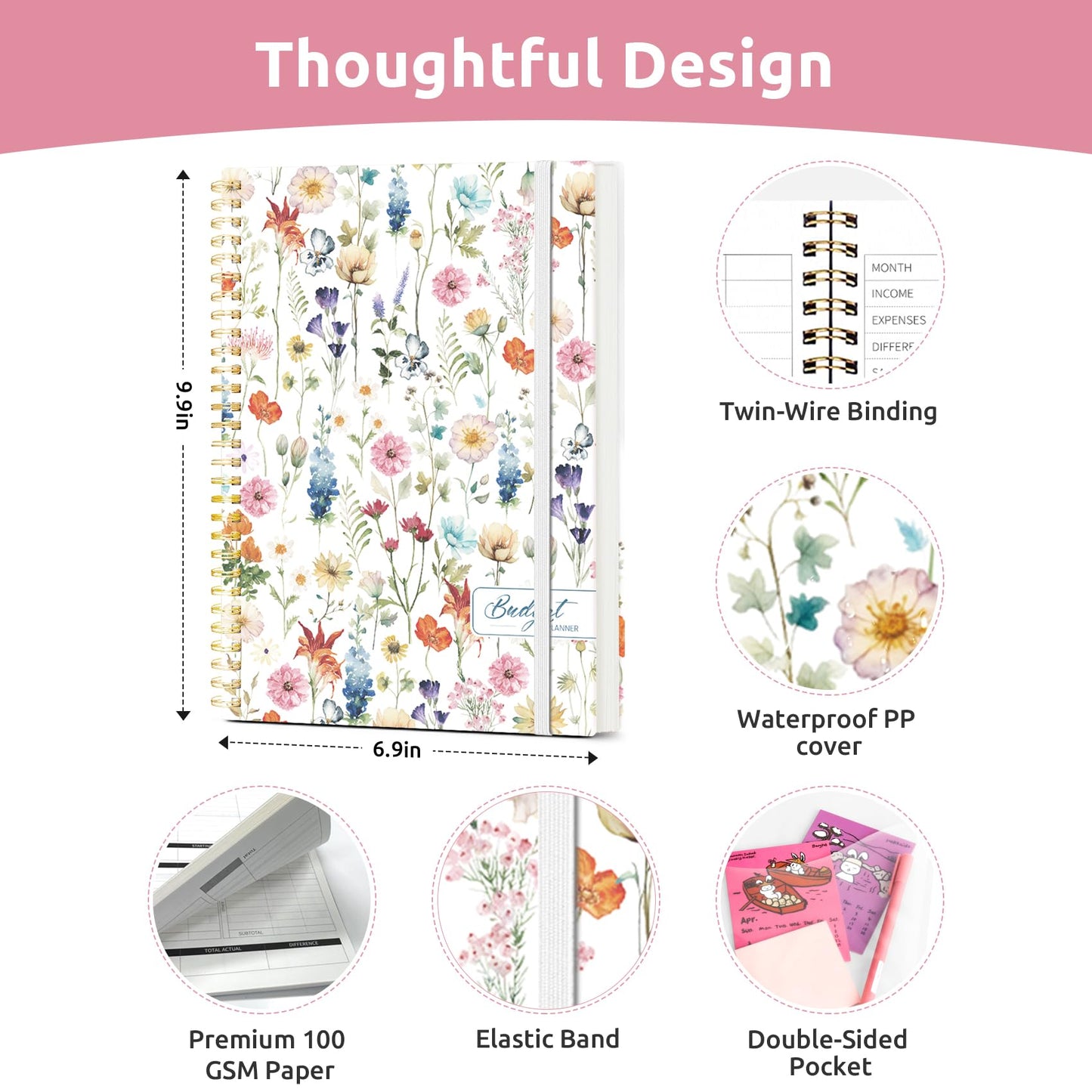Aesthetic Budget Planner - Monthly Finance Planner with Expense Tracker, Undated Bill Organizer, Budget Notebook to Manage Your Finances, Account Budget Book - Wildflowers