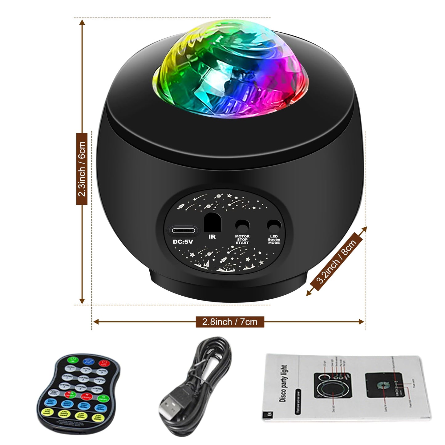 USB Powered Mini Galaxy Night Light Sound-Activated LED Party Light 10ft USB Ideal for Christmas, Raves, Home Karaoke, Dance, Clubs, Bar Parties, Matte Black