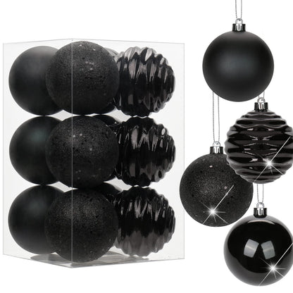 3.15" Christmas Ball Ornaments Black 12 Pcs Shatterproof Christmas Tree Decorations Xmas Tree Medium Christmas Ornaments Balls with Hanging Loop for Halloween Wedding Holiday Party Wreath Home Decor