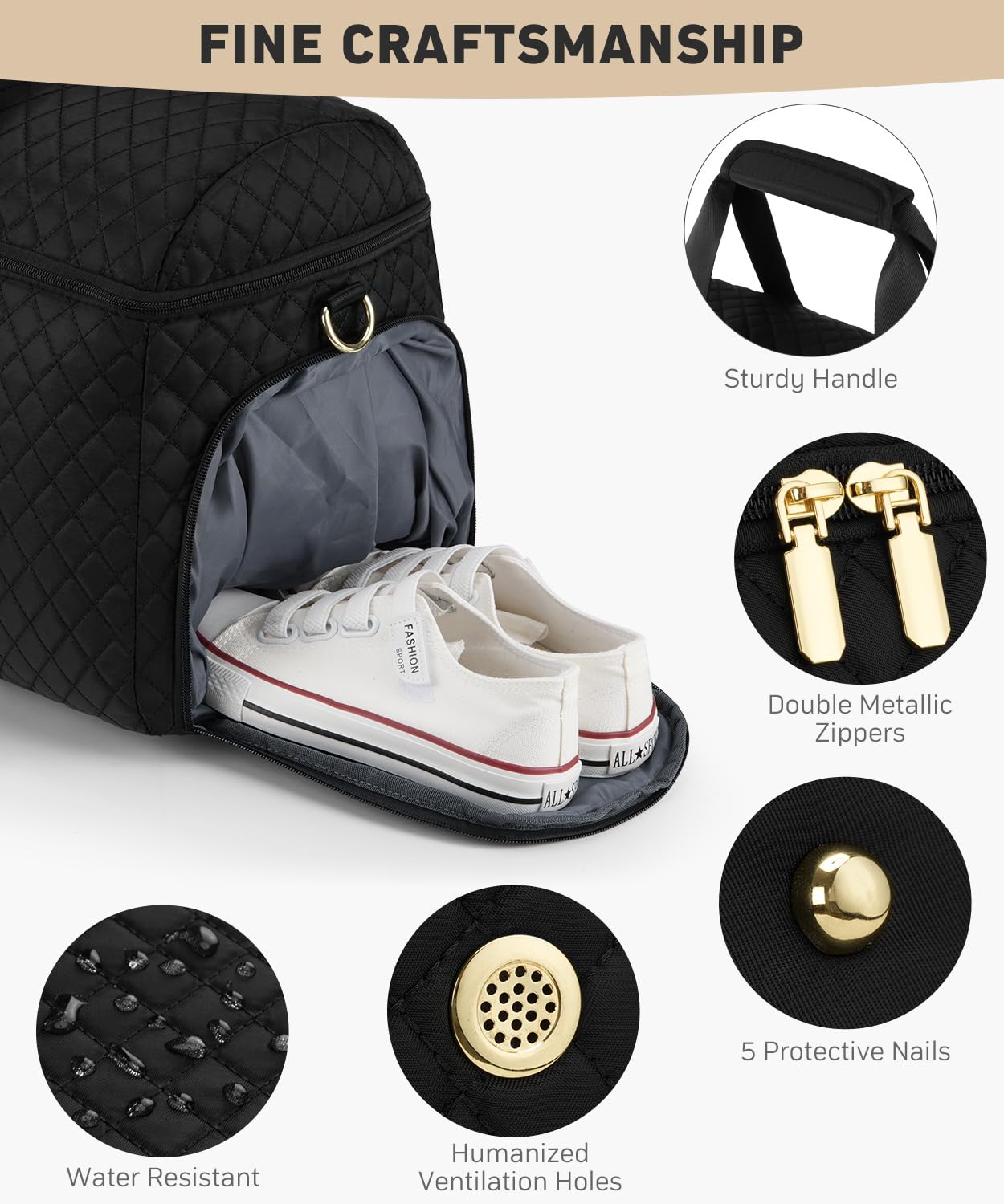 CLOKARS Travel Weekender Bags for Women: Overnight Bag with Shoe Compartment Large Travel Duffle Bag with Toiletry Bag Carry on Bag Personal Item Bag with Wet Pocket Hospital Bag for Women Black