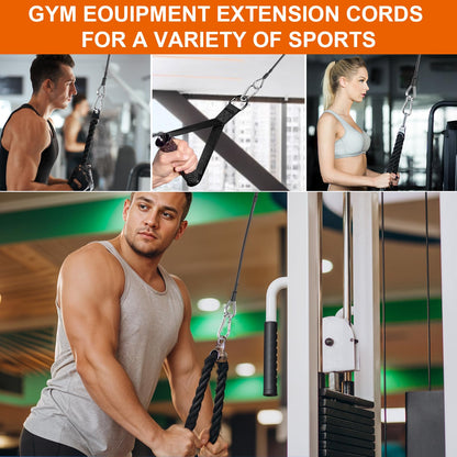2PCS Gym Cable Extension, 0.2" Thick Pulley Cable Machine Attachment Fitness Extension Steel Wire Rope Replacement, Compatible with Home Gym for Lat/Tricep Pull Down, Leg Extensions Machine(10")
