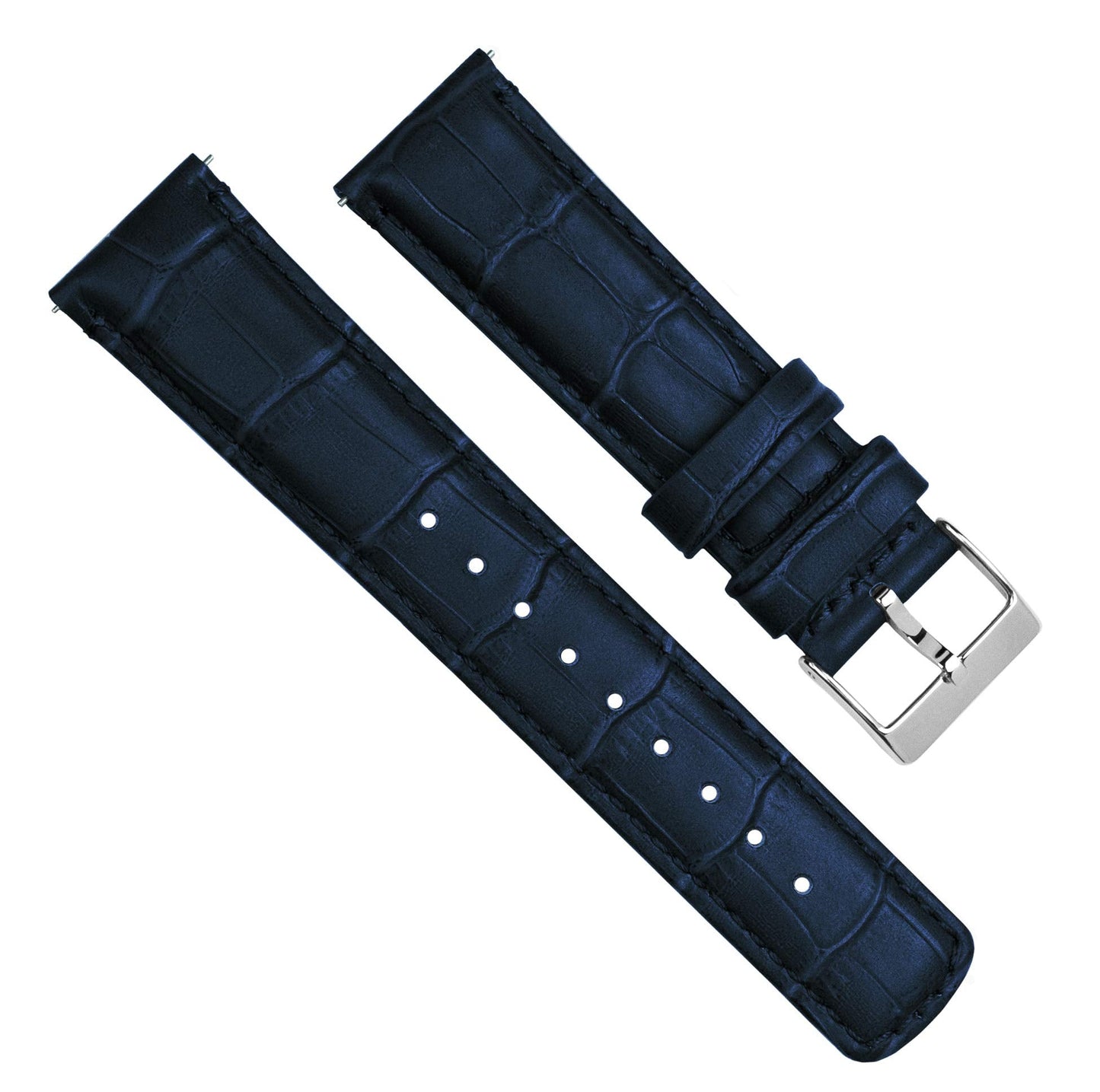 BARTON WATCH BANDS Alligator Grain Cowhide Leather - Quick Release Leather Watch Bands, Standard Length, Navy Blue & Stainless Steel Buckle, 22mm