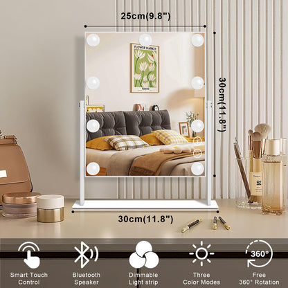 FENCHILIN Vanity Mirror with Light Lighted Makeup Mirror Vanity Makeup Mirror Smart Touch Control 3Colors Dimable Light Detachable 10X Magnification 360°Rotation(White)