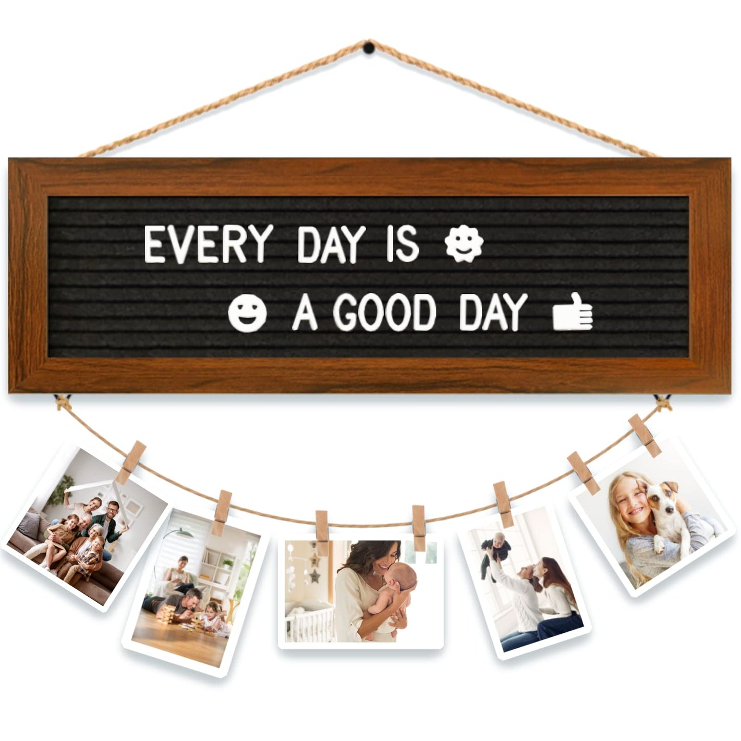 CJIAWYS Picture Frames Collage Photo Hanging Display, Felt Letter Board with 340 Letters and 15 Clips, Picture Board Rustic Frames for Wall Dorm Room Decor Christmas Holiday Birthday Party Present