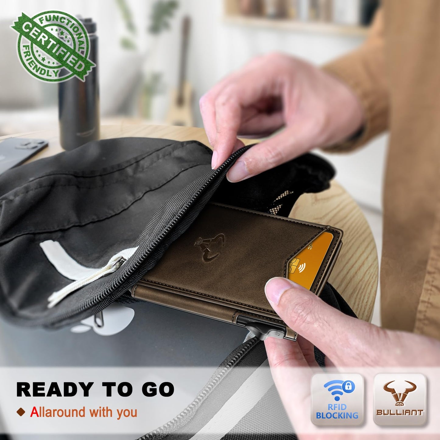 BULLIANT Men Wallet,Magnetic Metal Wallet Money Clip 9Cards Pop-up Access RFID Blocking