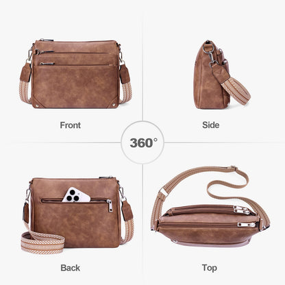Lexiyat Crossbody Bags for Women Rfid Travel Crossbody Purses Leather Roomy Handbags Medium Shoulder bag with Adjustable Strap Brown