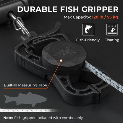 KastKing Weighmaster Mechanical-Digital Fishing Scale with Lip Gripper, 120 lb Capacity, 2.5" Backlit Display, High-Precision Sensor, 9 Weight Memory, Temperature Detection, IPX6 Waterproof