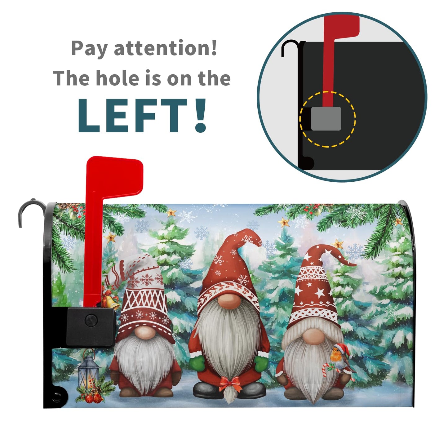 Sweetshow Winter Gnomes Xmas Mailbox Covers Magnetic Standard Size 18" X 21",Green Pine Tree Snowflake Mailbox Wraps Post Letter Box Cover for Holiday Garden Yard Decor