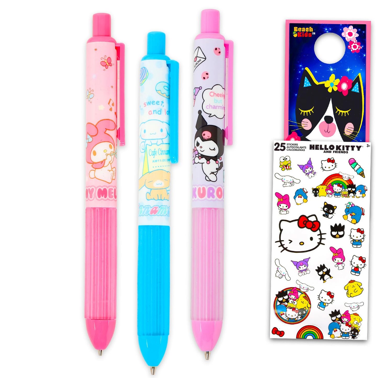 Sanrio Mechanical Pencil School Supplies Set - Bundle with 3 Mechanical Pencils Featuring My Melody, Kuromi, Cinnamoroll Plus Stickers, More | Sanrio Stationery for Kids, Girls