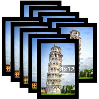 SESEAT 8x12 Picture Frame Set of 10, Display Pictures 8x12 Prints Without Mat, Wall Mounting, Black