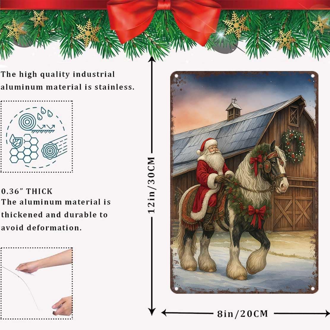 Retro Christmas Tin Sign 8x12inch Vintage Style-Holiday Metal Wall Art for Pub Bar Club Display