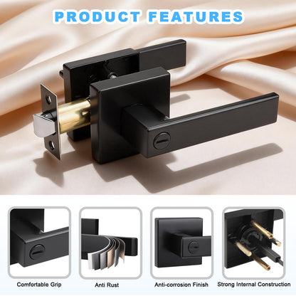 Brotima 5 Pack Matte Black Door Handles Privacy Door Levers, Heavy Duty Bed and Bath Door Locks Interior Keyless Locksets, Reversible Flat Levers with Square Rosette