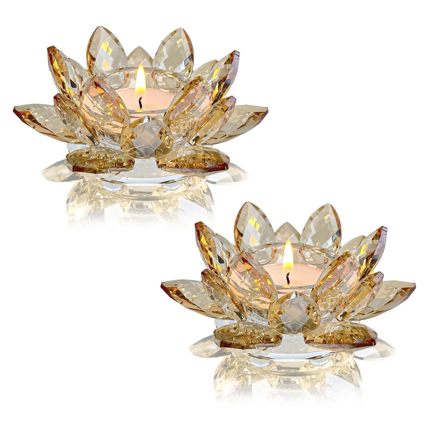 Kolnlala Crystal Lotus Flower Tealight Candle Holders/Glass Tea Light Candlestick Decor Decoration for Christmas Home Wedding Party(1, Gold 2pcs)