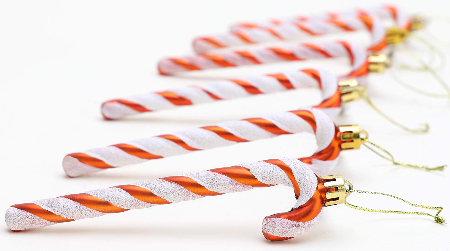 Christmas Concepts® Pack of 6-13cm Glitter Candy Cane Christmas Tree Decorations/Ornaments (Copper & White)