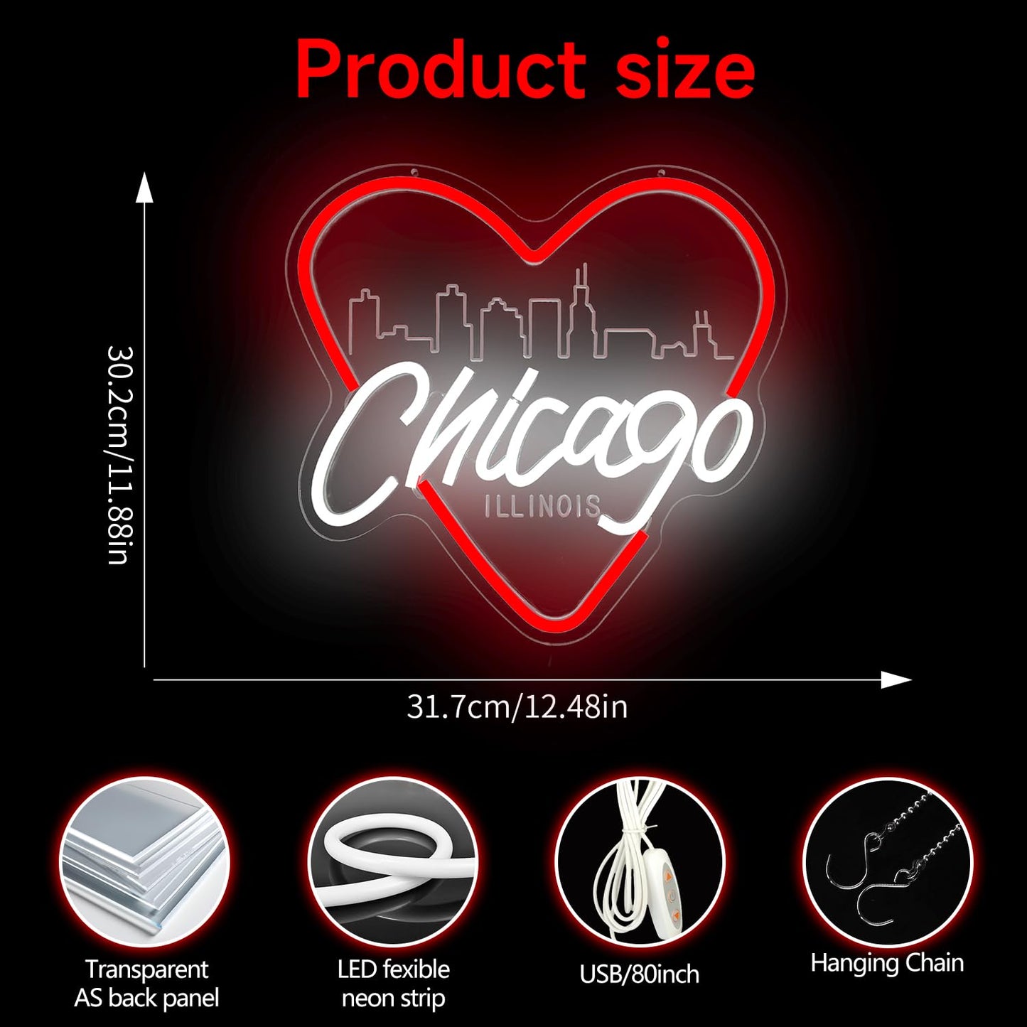 Chicago Neon Sign for Wall Decor Chicago Neon Light for Women Gift Dimmable LED City Light Up Sign for Christmas Birthday Gifts