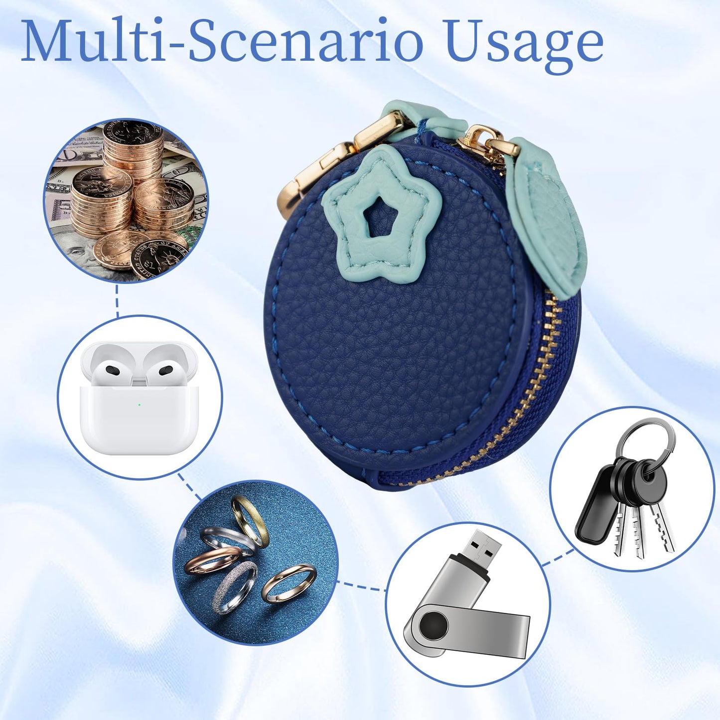 Giltnio Fruit Coin Purse Bag Charm Keychain, Mini Blueberry Charm Kawaii Leather Coin Purse Pouch Holder for Airtag Handbag Tote Wallet