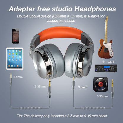 OneOdio Hi-Res Over Ear Headphones for Studio Monitoring and Mixing, Sound Isolation, Protein Leather Earcups, 50mm Driver Unit, Wired Headphones for AMP Guitar Keyboard (Pro-50 Metallic Blue)