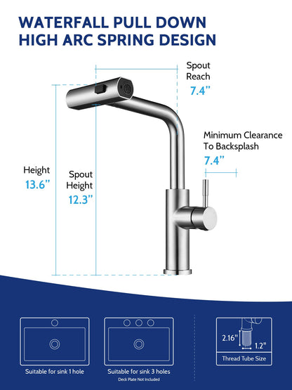 Kitchen Faucet with Pull Down Sprayer, High Arc Single Handle Stainless Steel Kitchen Sink Faucet with Sprayer for Rv Camper, Matte Black