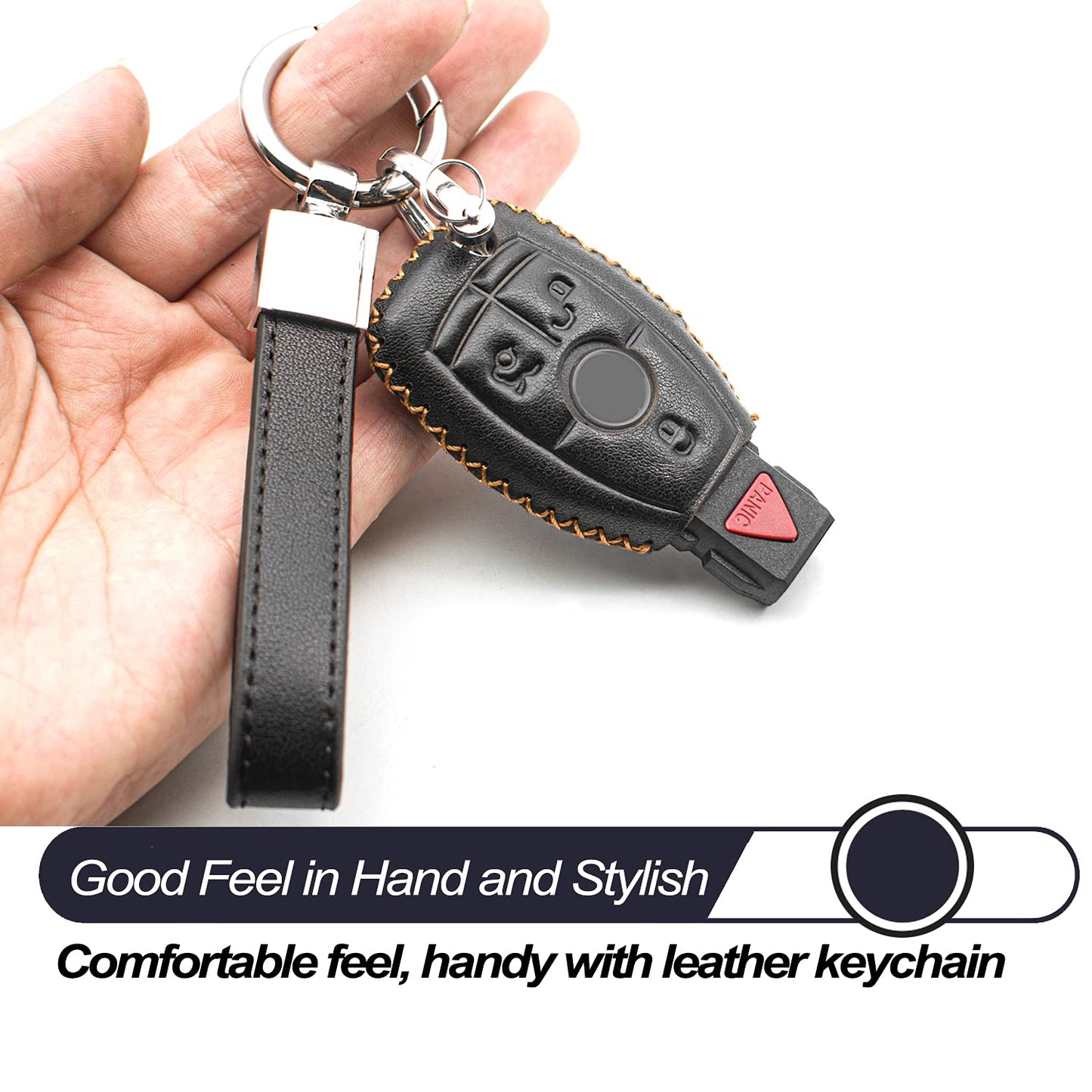 MECHCOS Compatible with Mercedes Benz C E S M CLS CLK G GL Class Smart 3 or 4 Buttons Leather Keyless Entry Remote Control Key Fob Cover Case Protector Accessories, Black